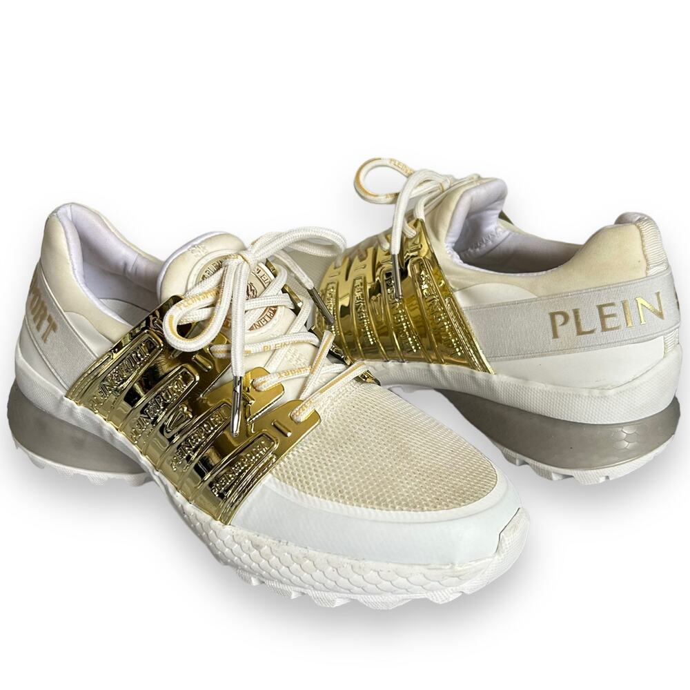 Plein Sport Gold Metallic Lace Up Shoes White Size 37/7 - Picture 13 of 16